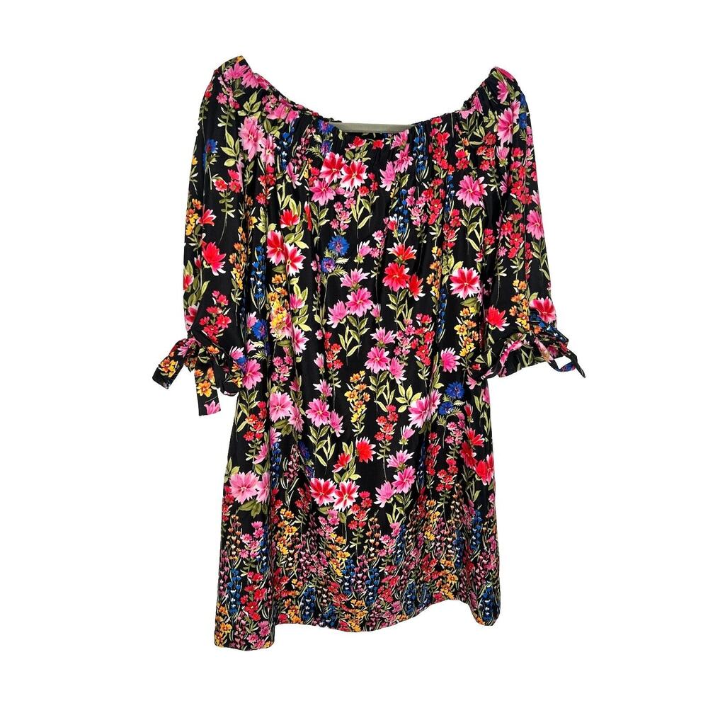 Off The Shoulder Floral short Mini Shift Dress Vince Camuto‎ Bows Romantic Sz 4